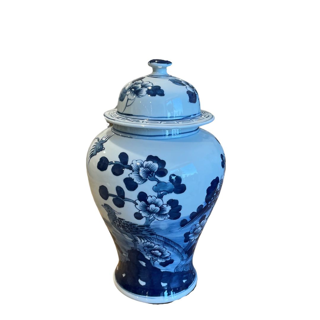GINGER JAR BLUE & WHITE BIRDS WITH FLOWERS image 3